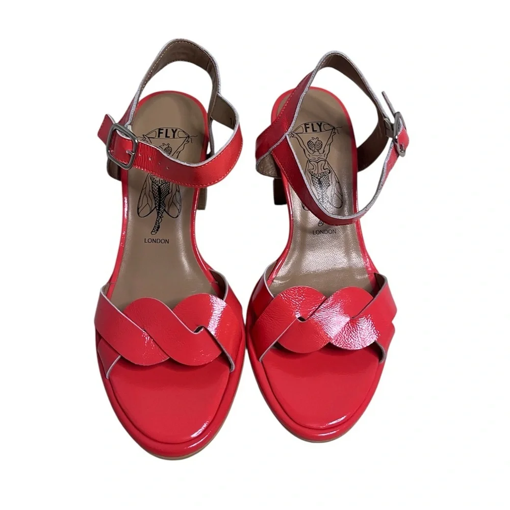 Fly London Moji Ankle Strap Sandals in scarlet leather size 38 - Picture 2 of 7